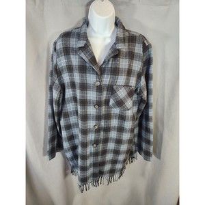 Vintage Blue &‎ Green Plaid Tofy Women's Wool Blend Jacket w Fringe size 14T